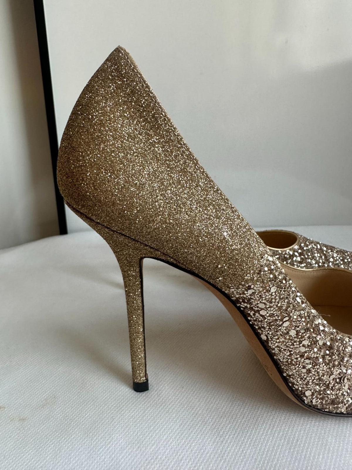 Jimmy Choo Champagne Gold Sequin Pointed-Toe Heels