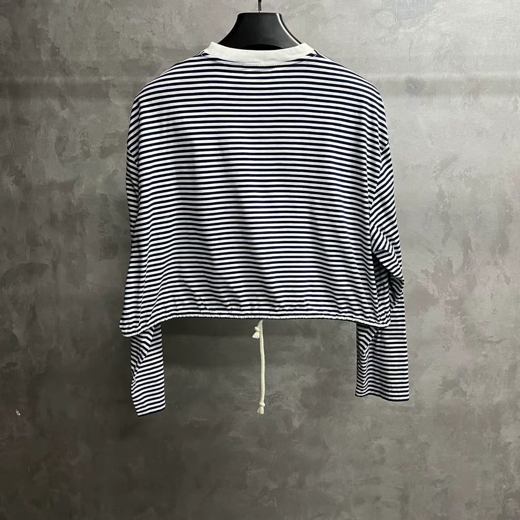 Prada Navy Blue Striped Plain-Weave Long-Sleeve T-Shirt