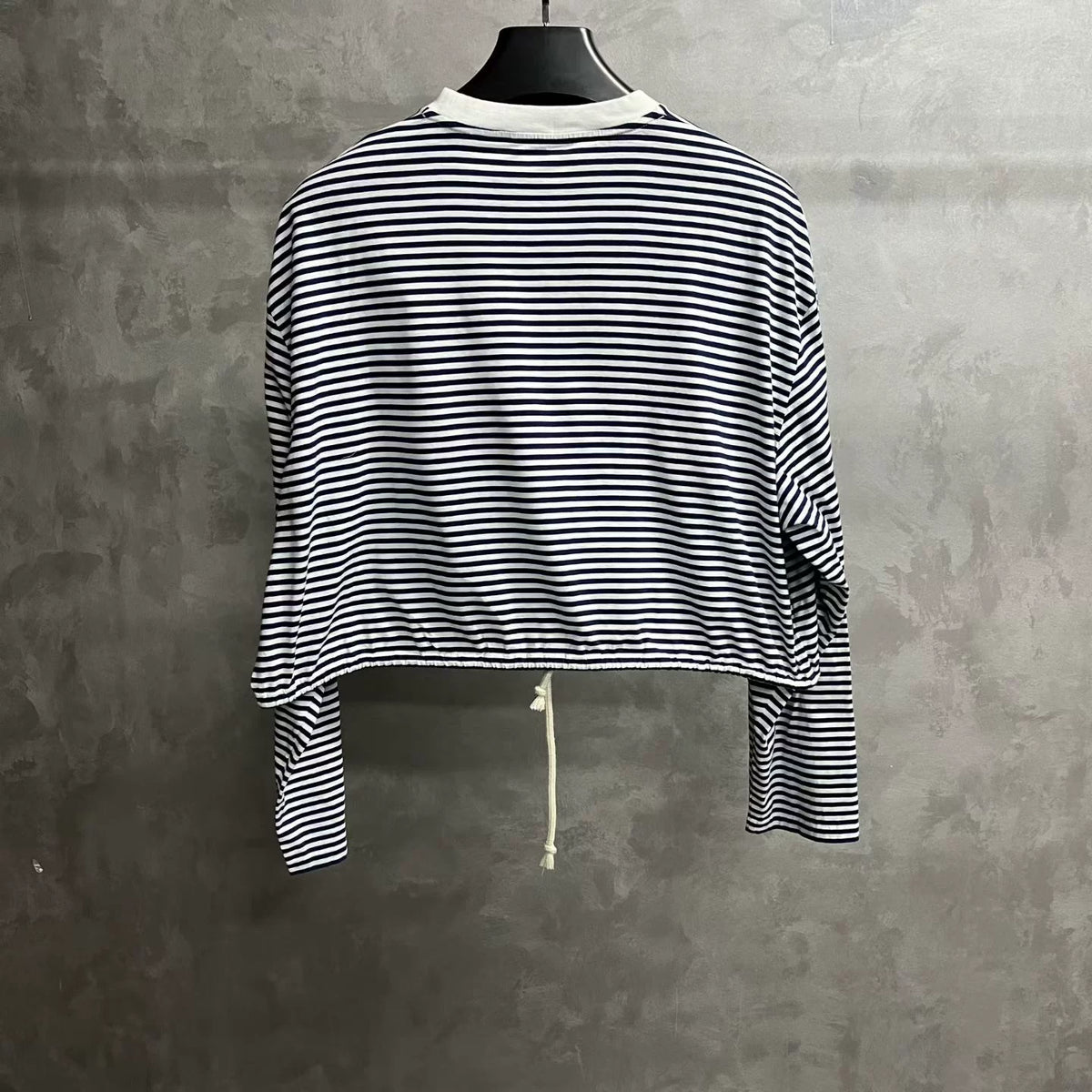 Prada Navy Blue Striped Plain-Weave Long-Sleeve T-Shirt