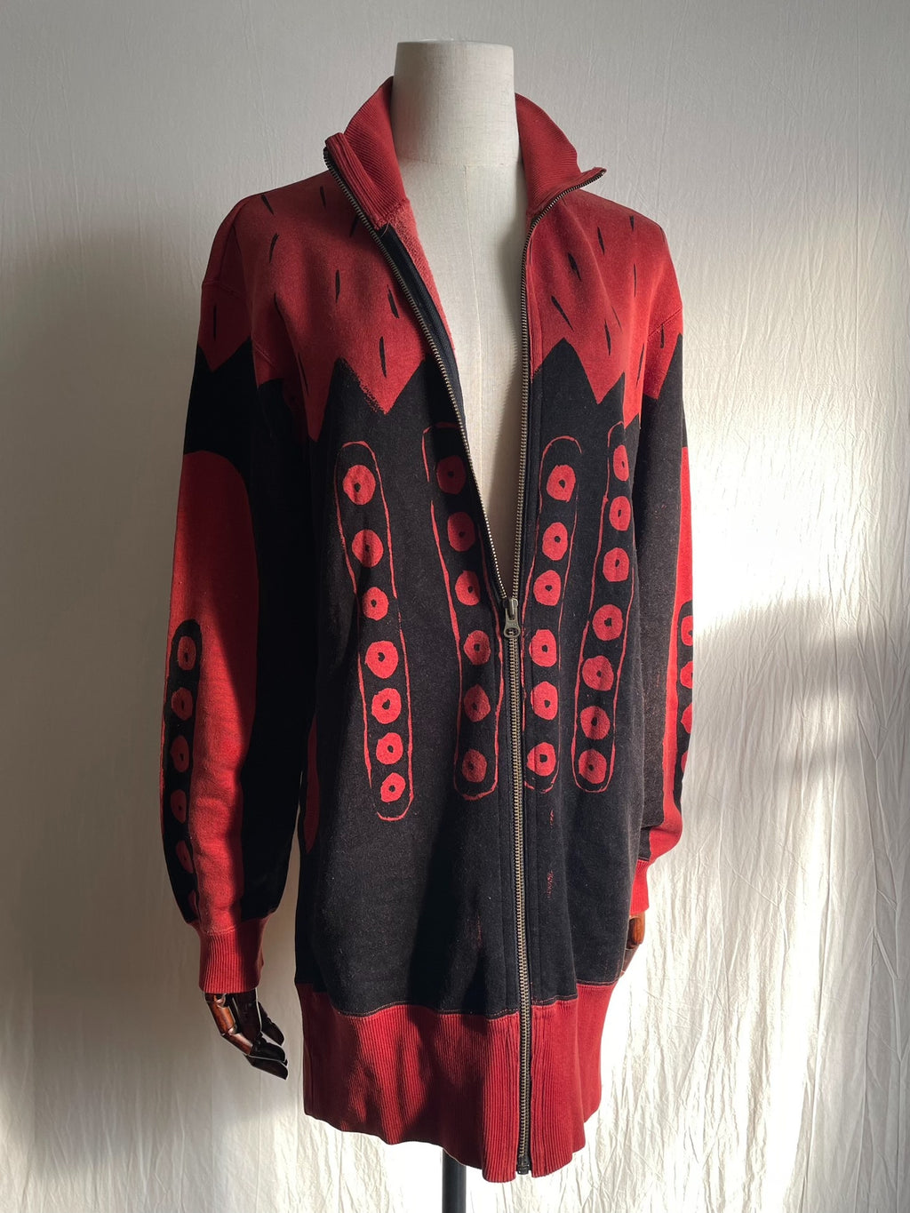 Issey Miyake 1985 Scarlet Peak Red Distressed Sweatshirt