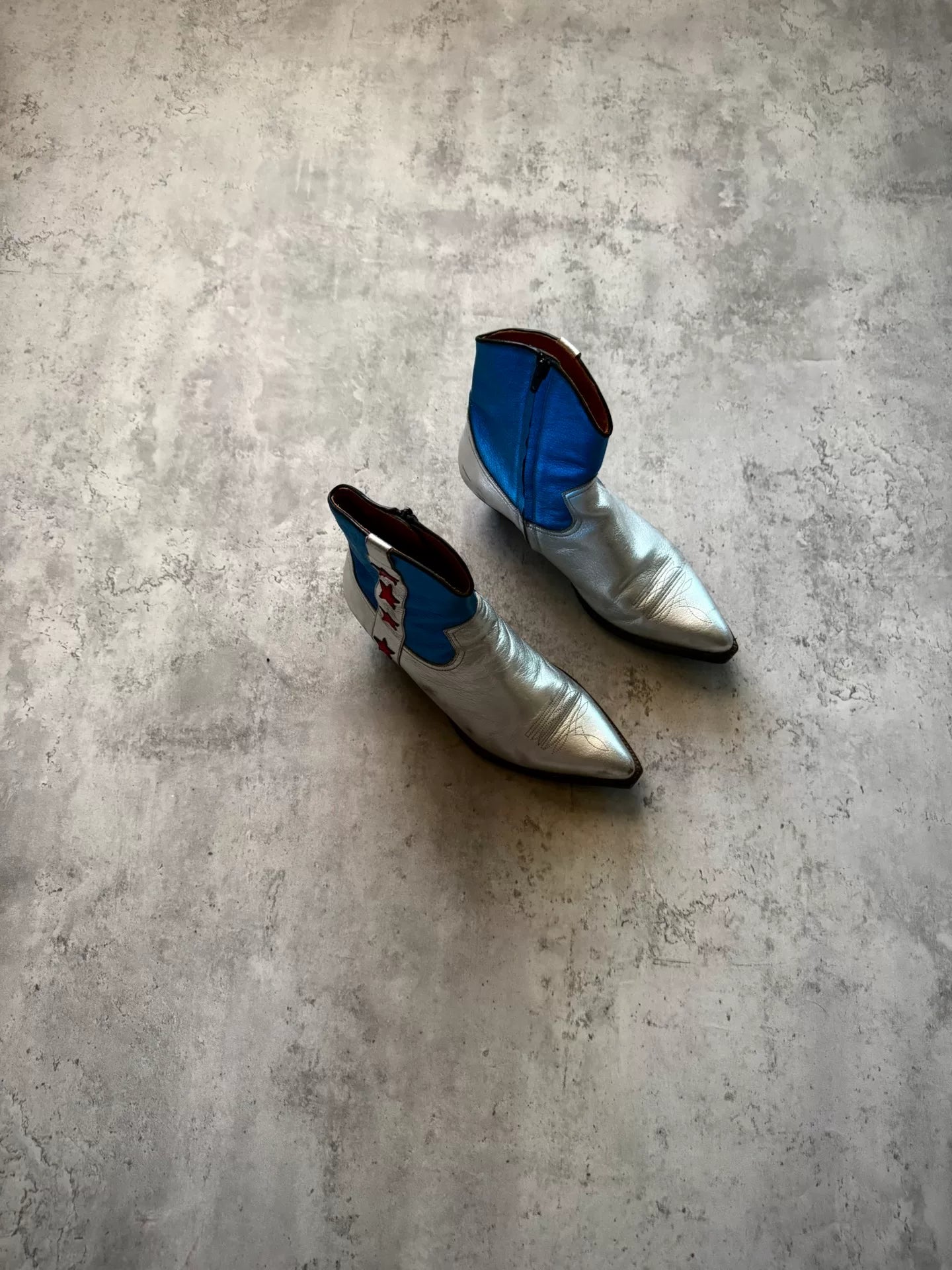 Saint Laurent Paris 15SS Silver Blue Star Western Boots by Hedi Slimane