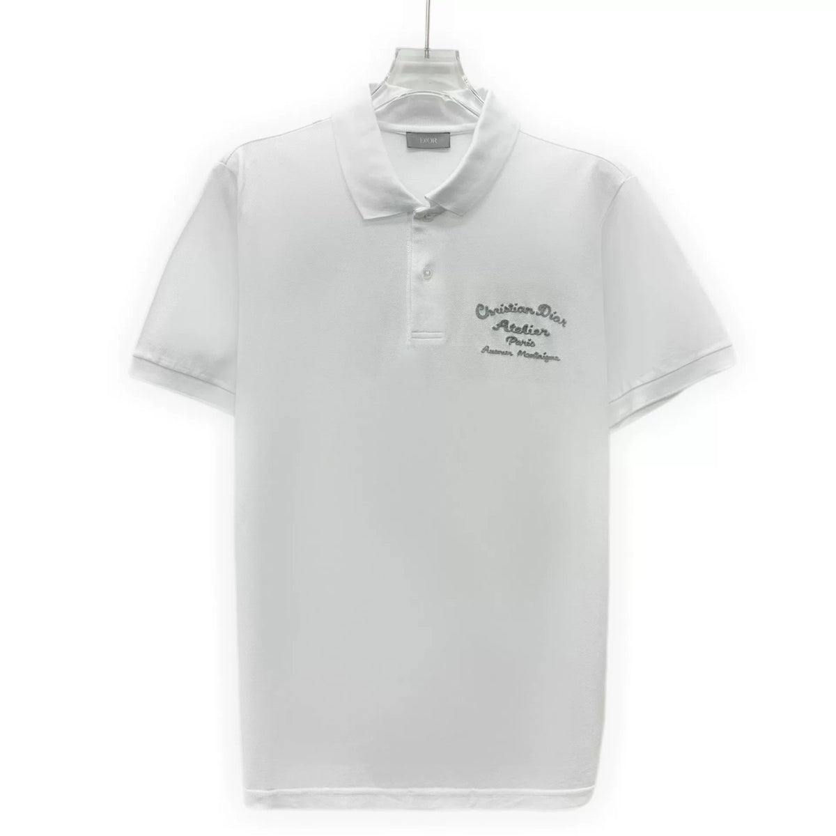 Dior White Letter Embroidery Logo Collared Single-Breasted Cotton Polo Shirt