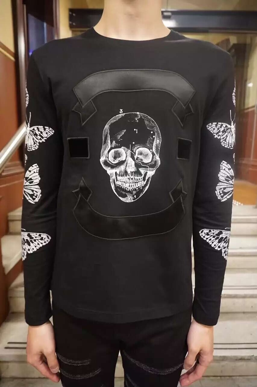 Alexander McQueen FW16 Black Butterfly Print Arm Skull Long Sleeve Cotton Shirt