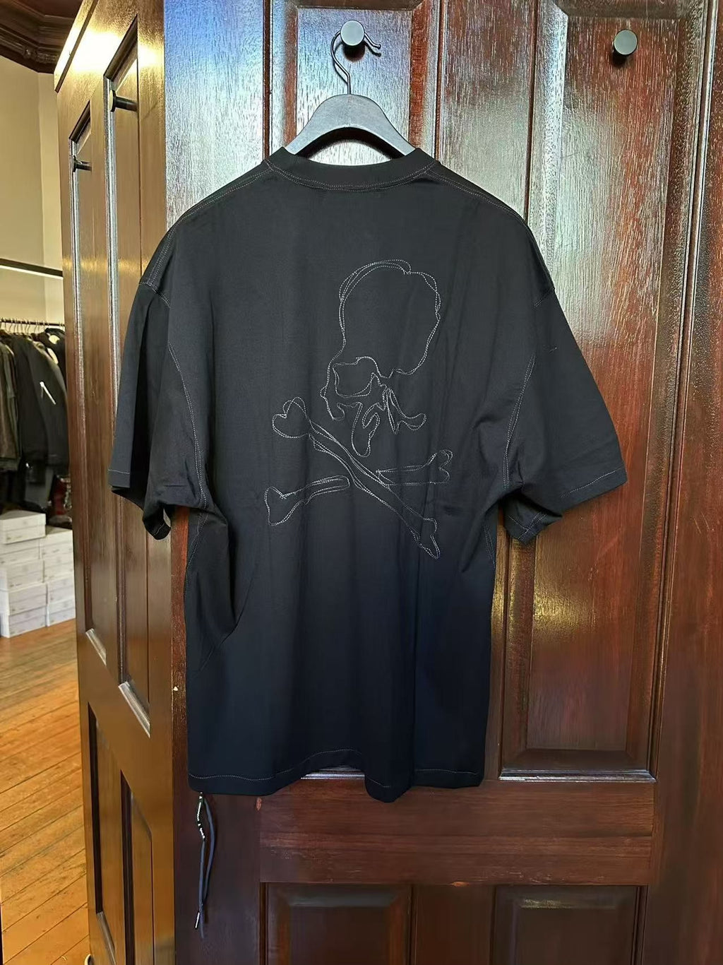 mastermind Japan FW25 Black Hand-Embroidered Logo Boxy Stitch Cotton Top