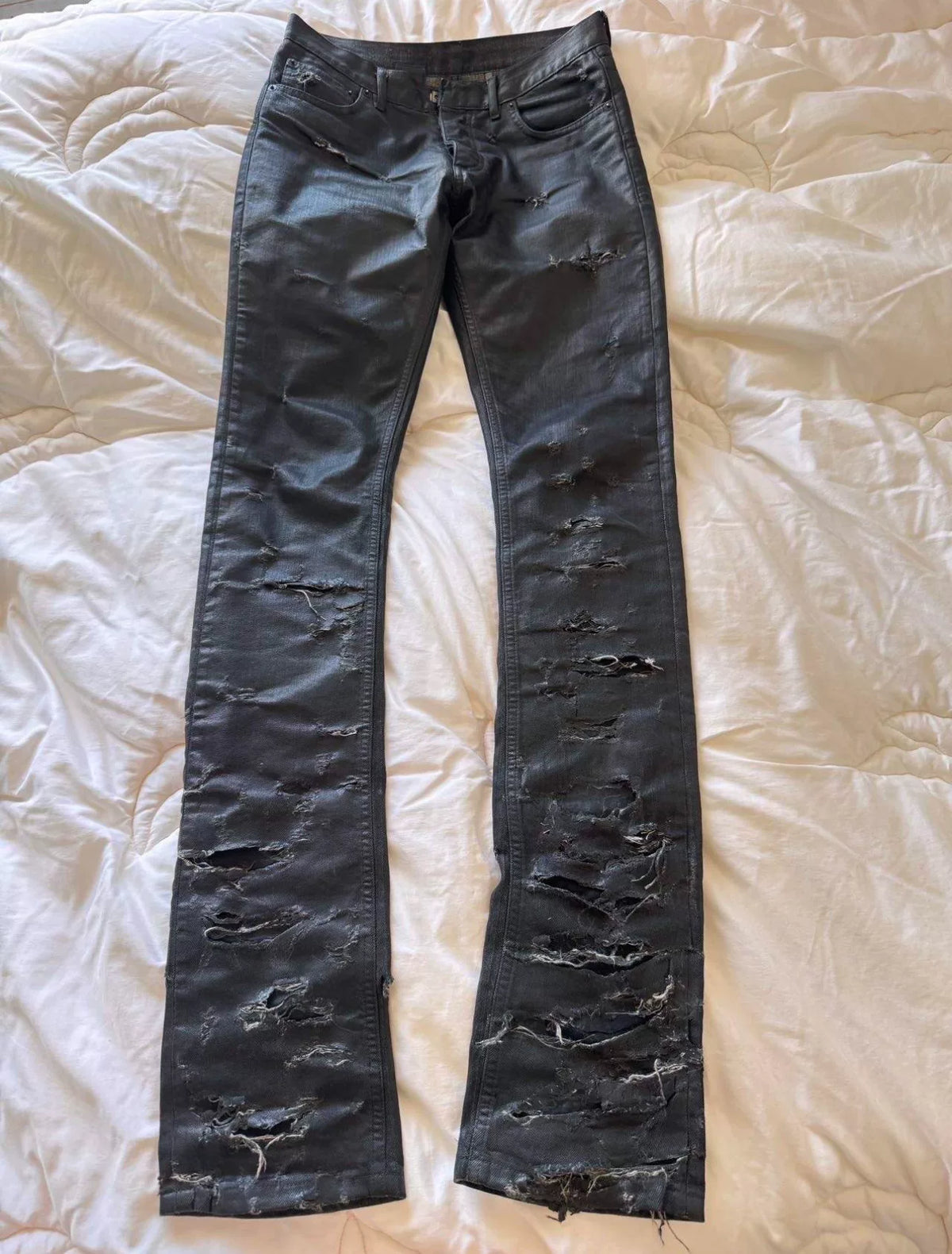 Dior Homme SS04 Strip Distressed Waxed Denim Jeans