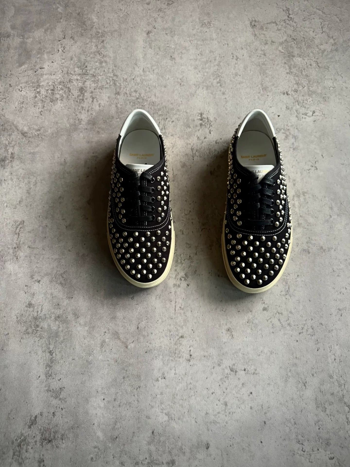 Saint Laurent Paris 15SS Black Studded Canvas Low-Top Sneakers by Hedi Slimane