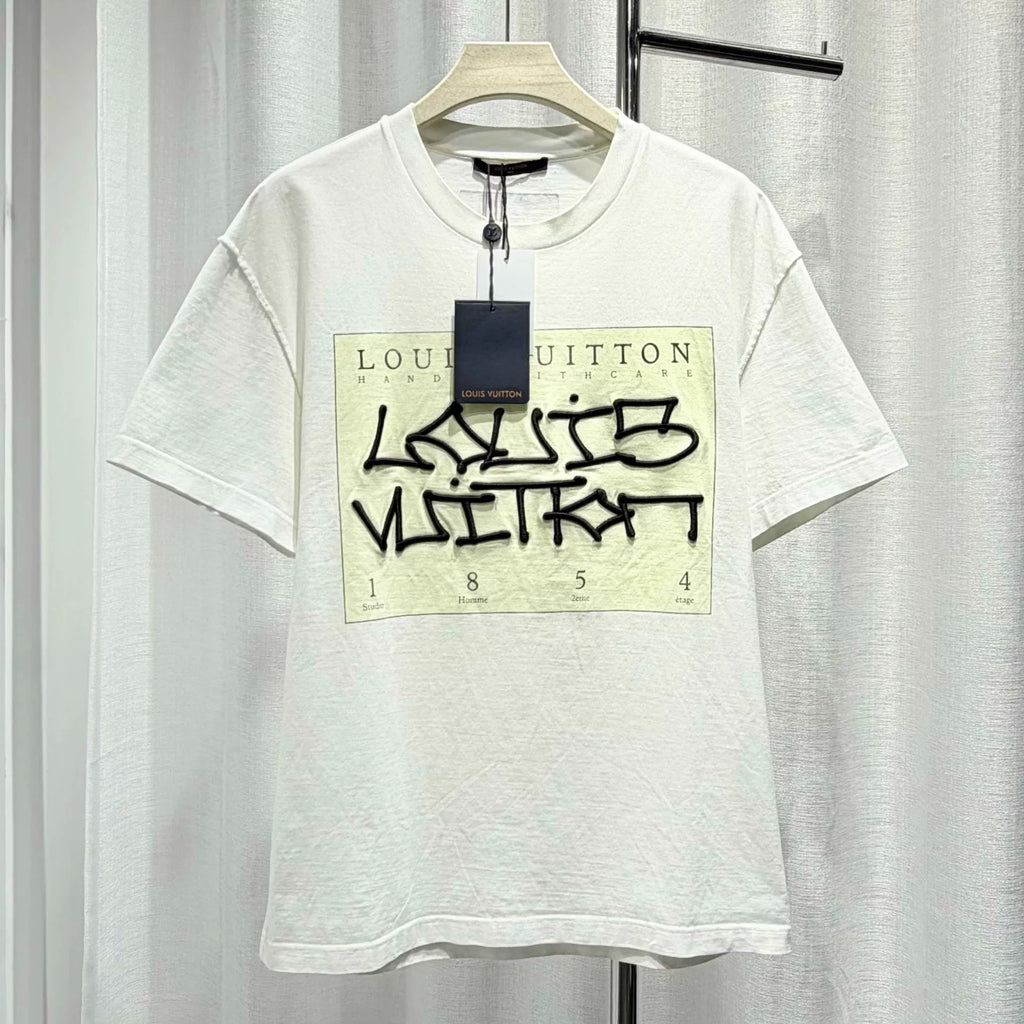 Louis Vuitton Embroidered Logo Cotton White Short Sleeve T-Shirt