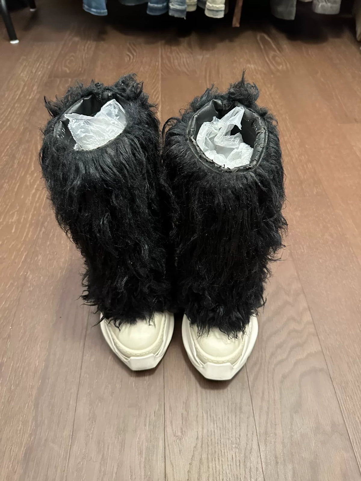 Rick Owens thick-soled fur boots,