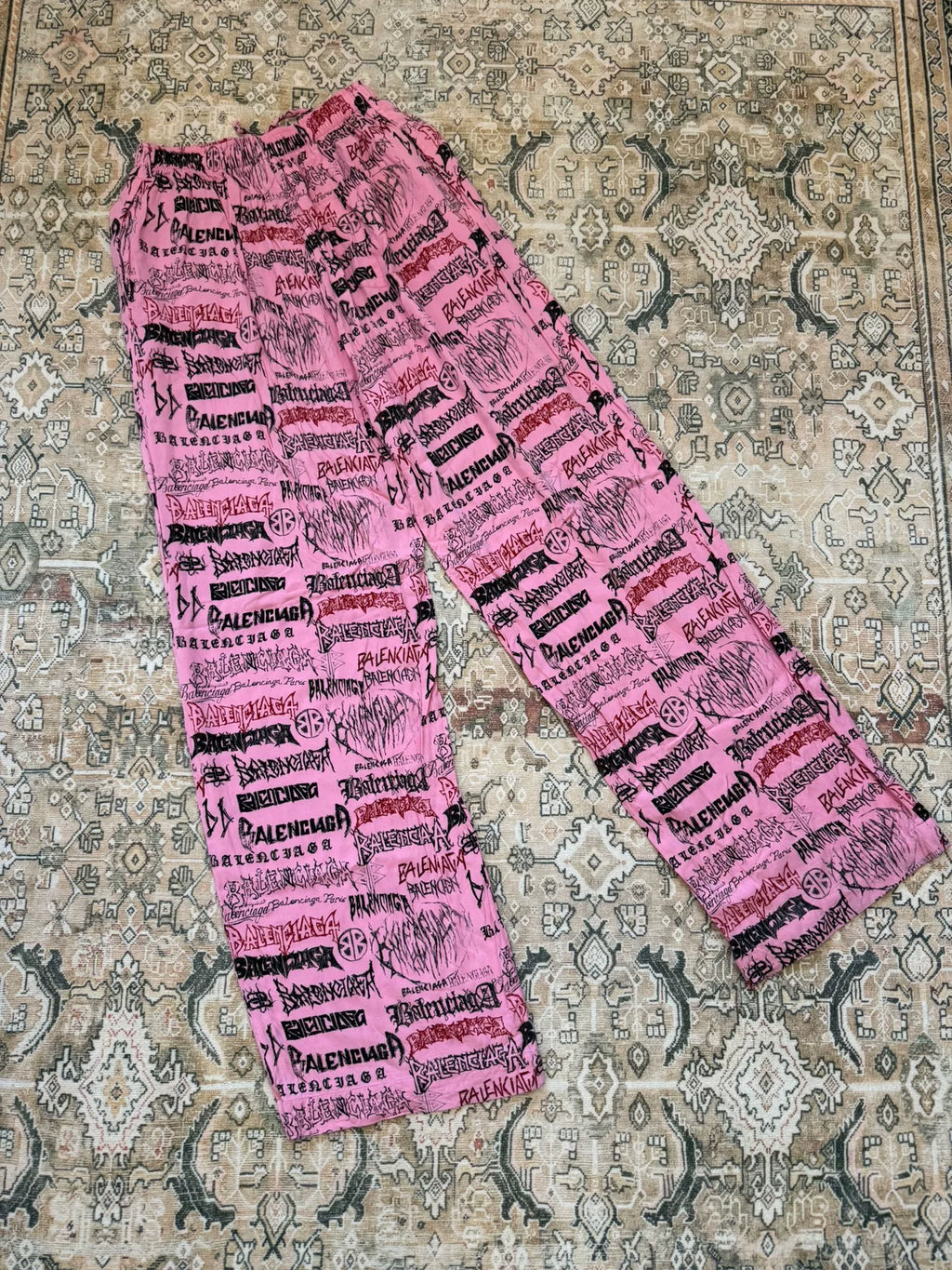 Balenciaga Pink Dragon Year Graffiti All-Over Print Long Pants