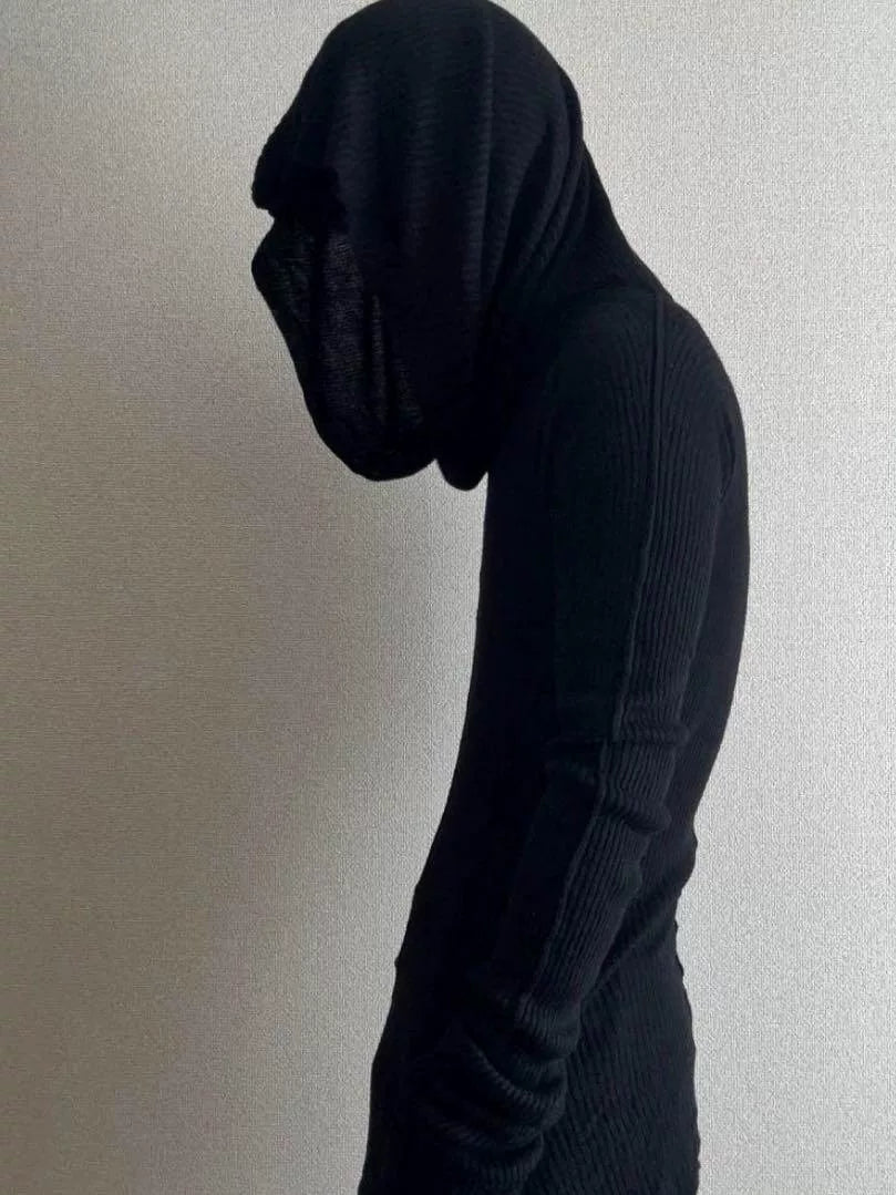 AW09 Comme des Garçons Black Double-Layer Interactive Draped High Collar Silk-Blend Knit Top