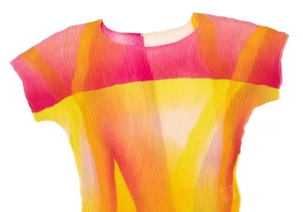 Issey Miyake Vintage Pink Yellow Geometric Pleated Top