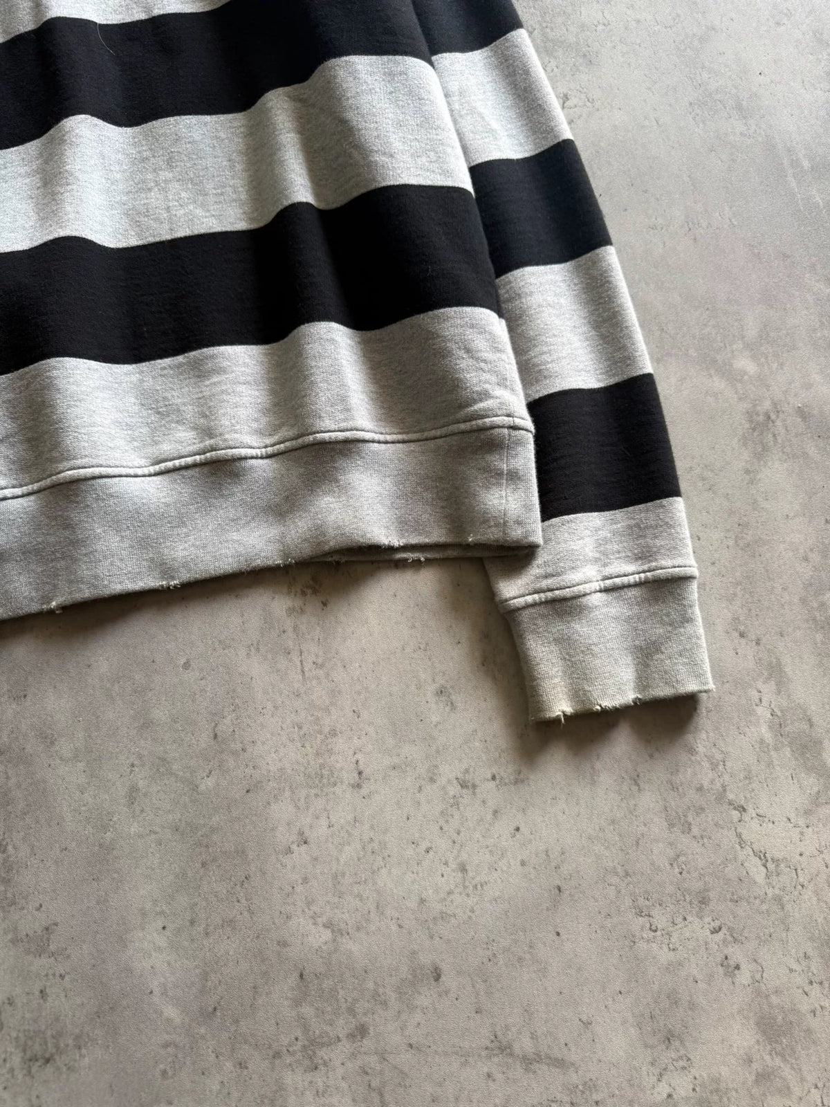 Saint Laurent Paris 17AW Black Striped Distressed Tassel Drawstring Turtleneck Fringe Hoodie by Anthony Vaccarello