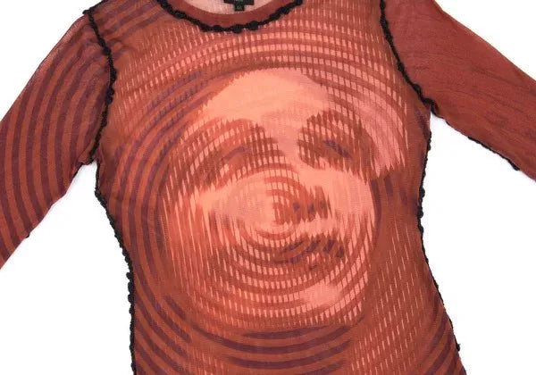 Jean Paul Gaultier Vintage Red Portrait Mesh Top