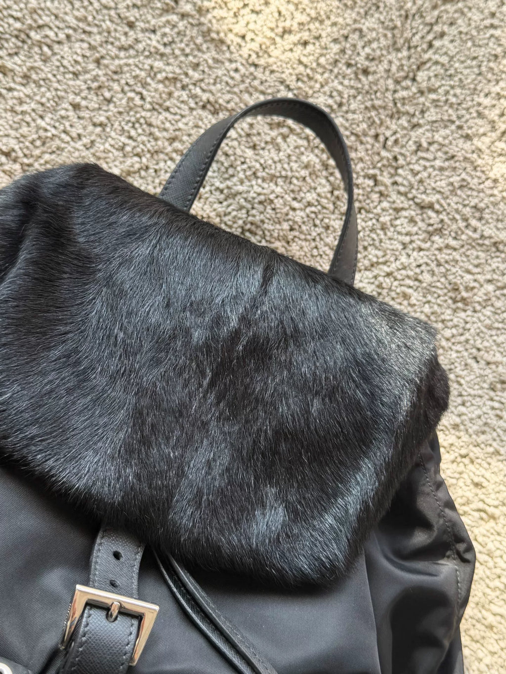 Prada Grommet Fur Tessuto Backpack