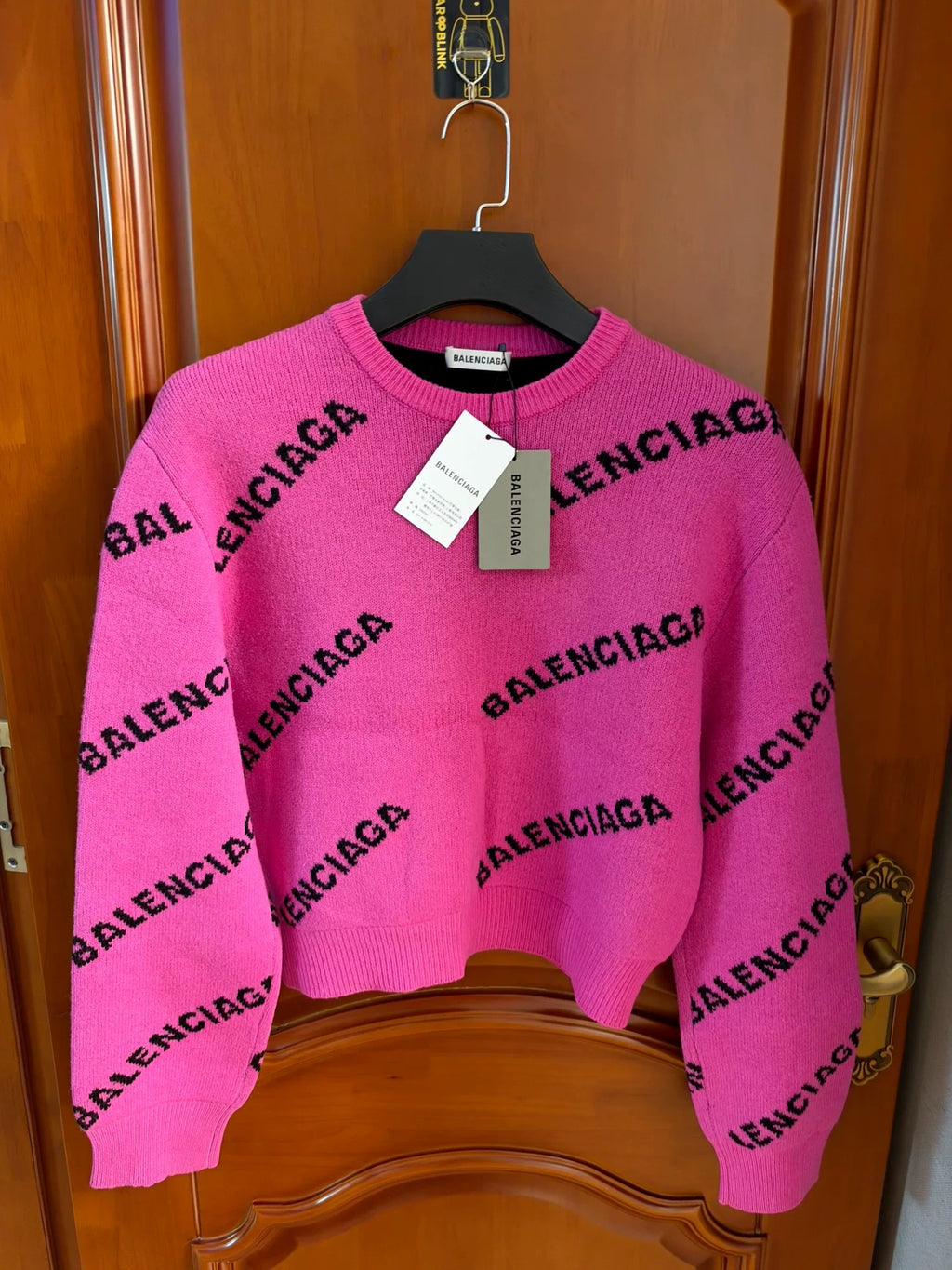 Balenciaga Pink Logo-Print Cropped Knit Sweater