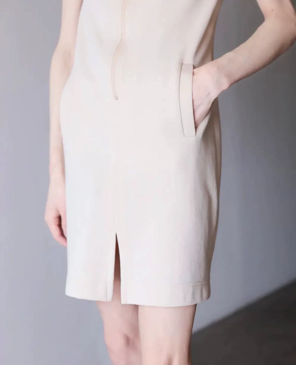 Loewe Beige Half-Zip Sleeveless Mini Dress