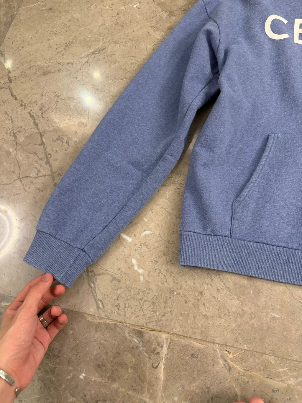 Celine Haze Blue Logo Hooded Cotton Sweater by Hedi Slimane