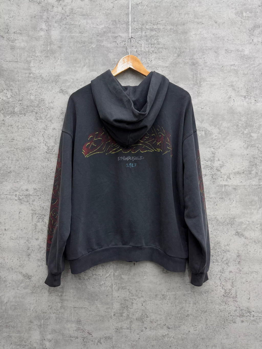 Balenciaga Distressed Flame Logo Zip-Up Hooded Top
