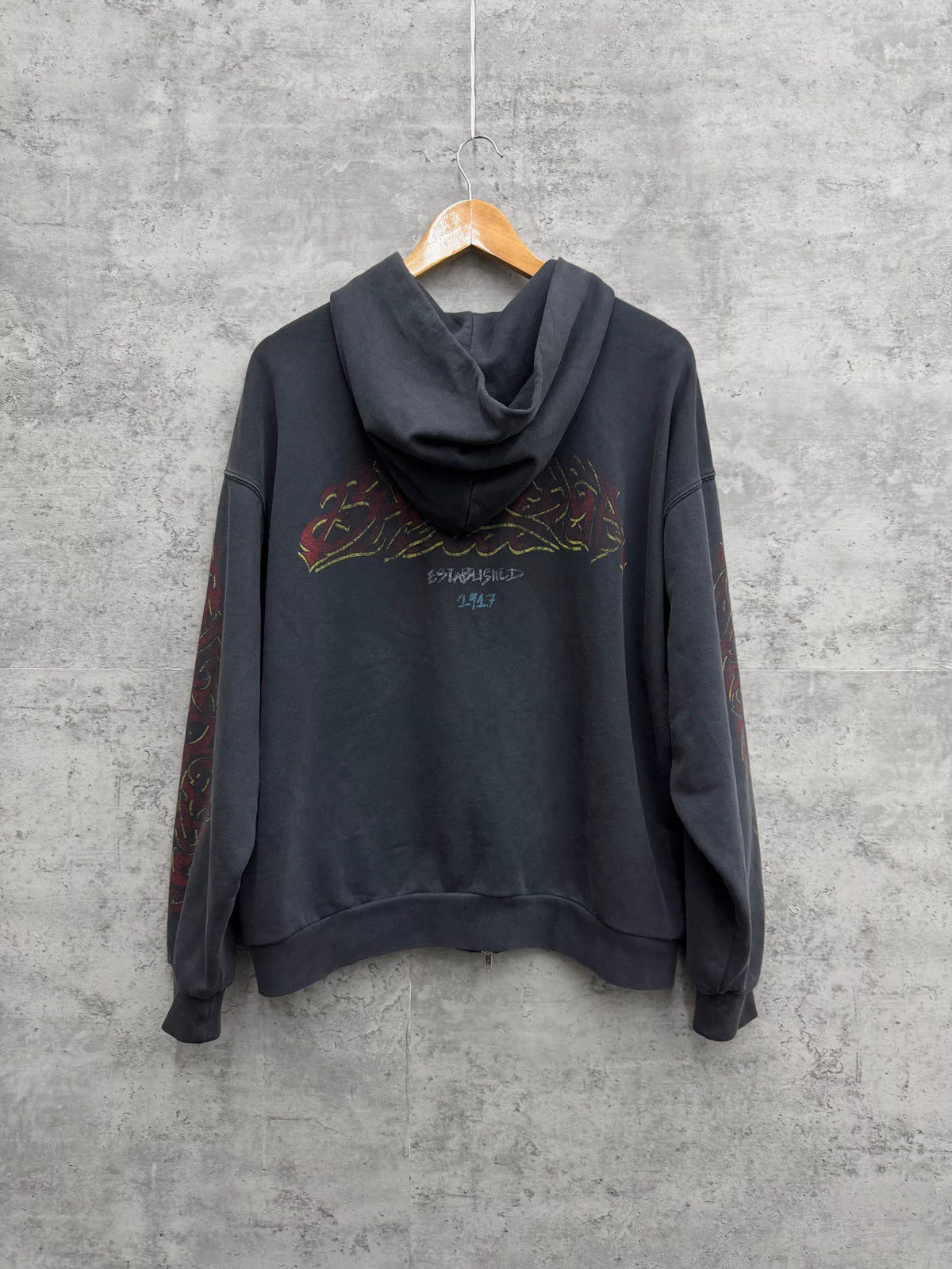 Balenciaga Distressed Flame Logo Zip-Up Hooded Top