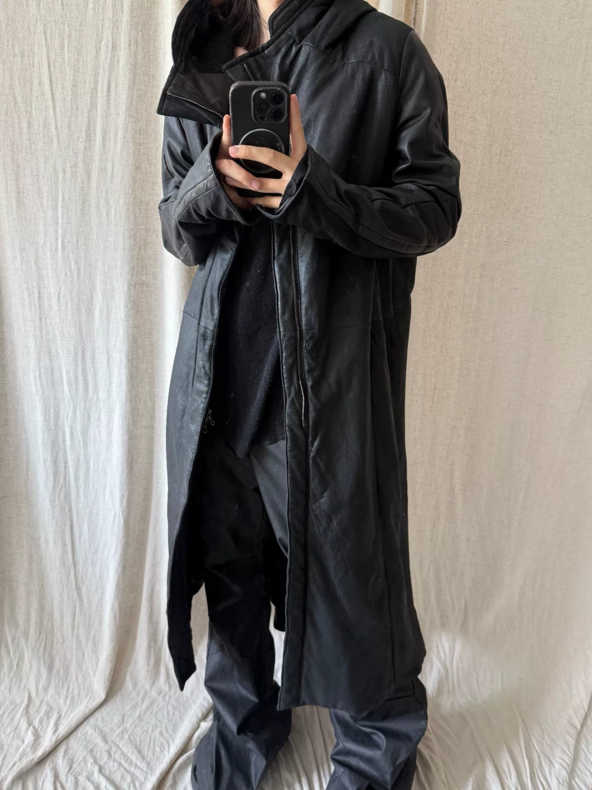 Julius AW12 Runway Hooded Lambskin Long Coat