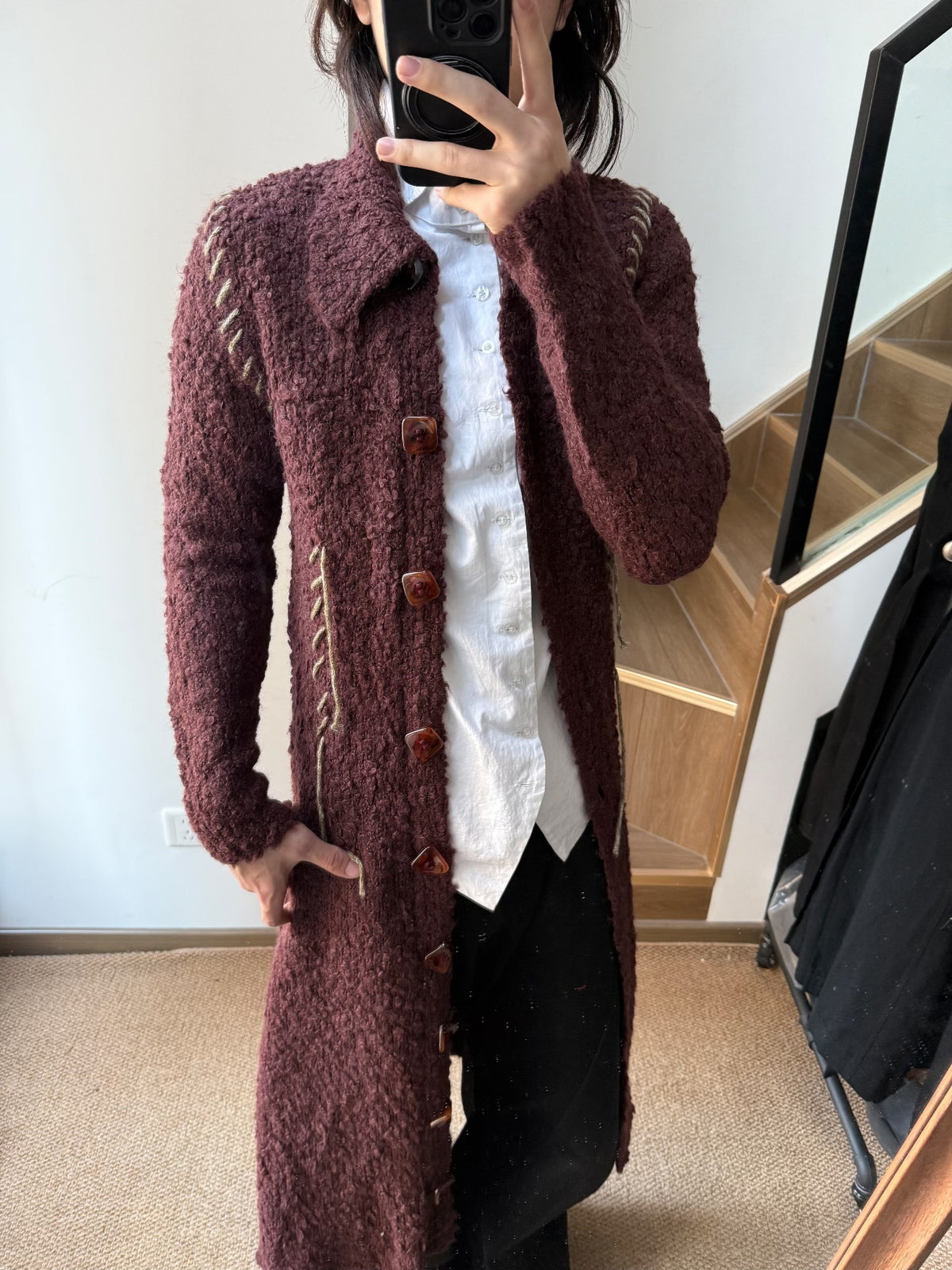 Namacheko FW20 Hand-Stitched Contrasting Thread Knit Coat