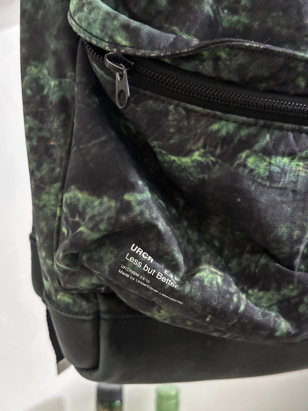 Undercover Green Camo Nylon Pieced Leather Zip Backpack