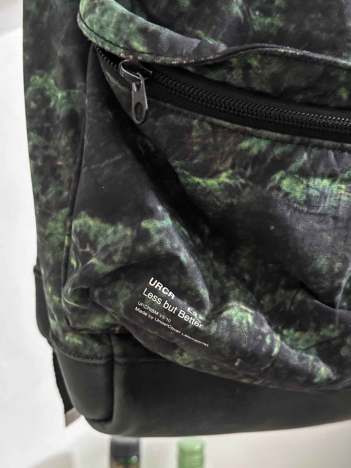 Undercover Green Camo Nylon Pieced Leather Zip Backpack