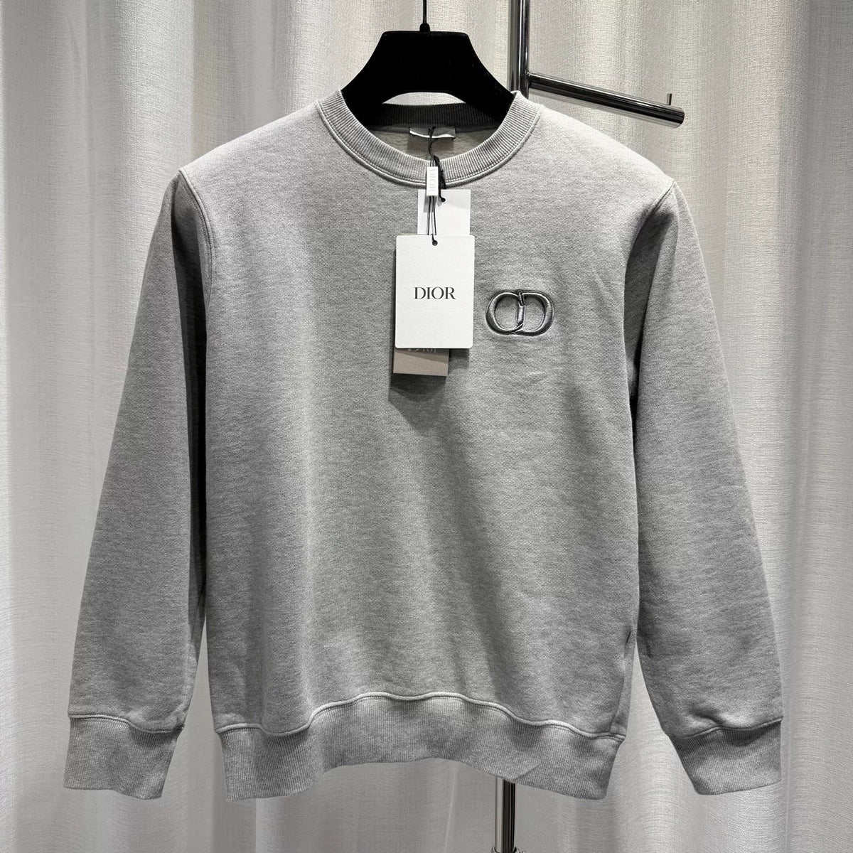 Dior Grey CD Letter Embroidered Combed Cotton Hooded Sweater