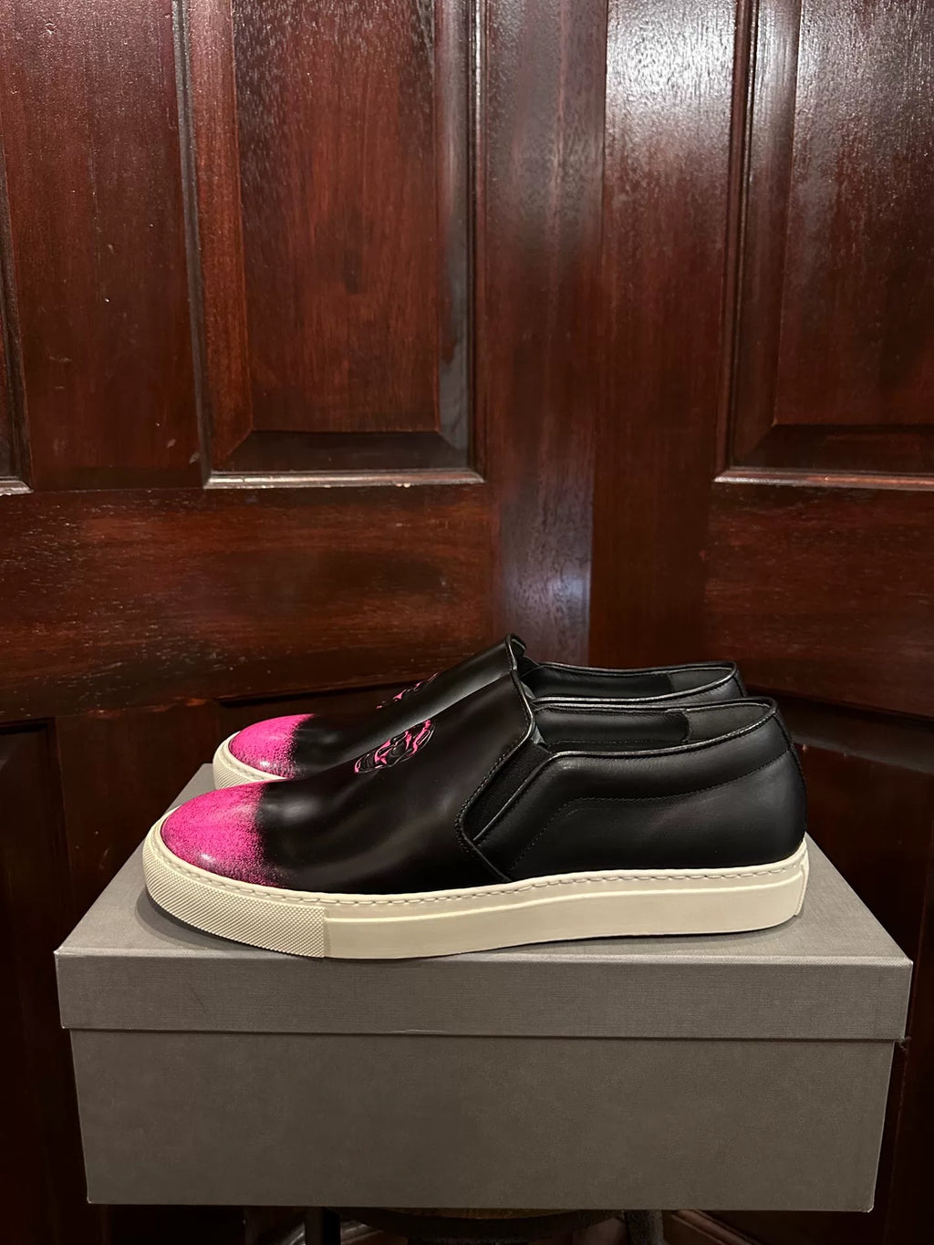 Alexander McQueen Black Embossed Pink Skull Sneakers