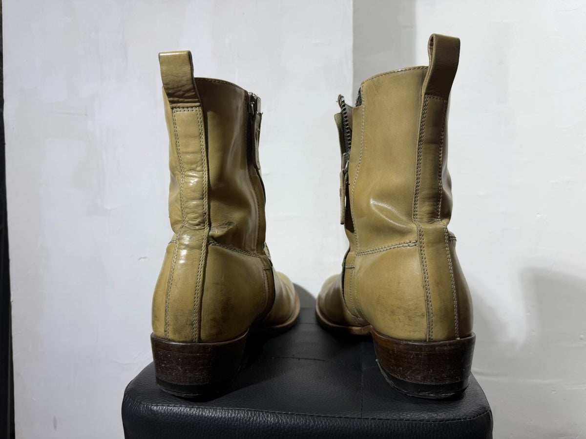 DIOR HOMME 06 CUBAN HEEL ZIP LEATHER BOOTS