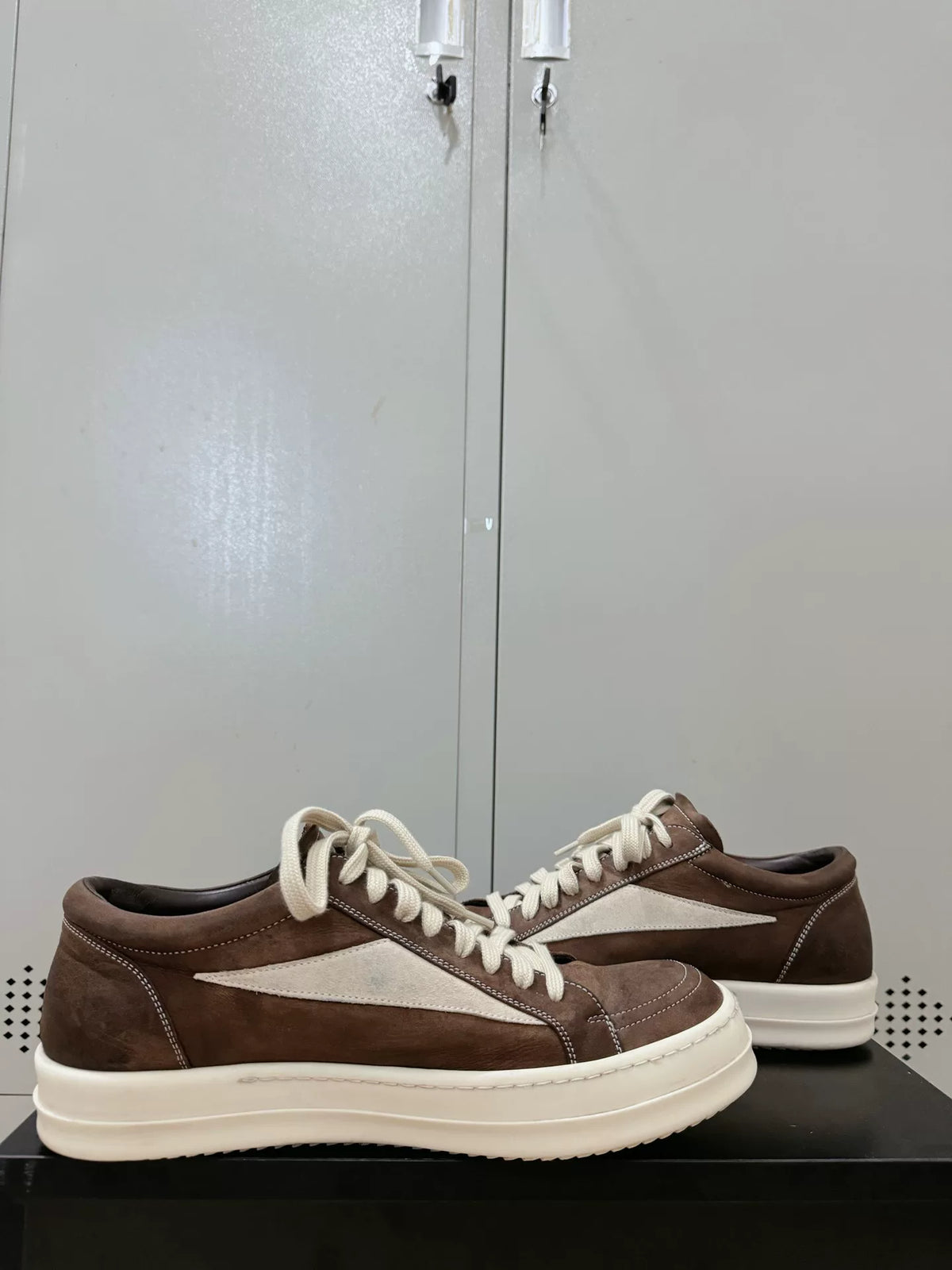 Rick Owens Brown Buffalo Leather Sneakers