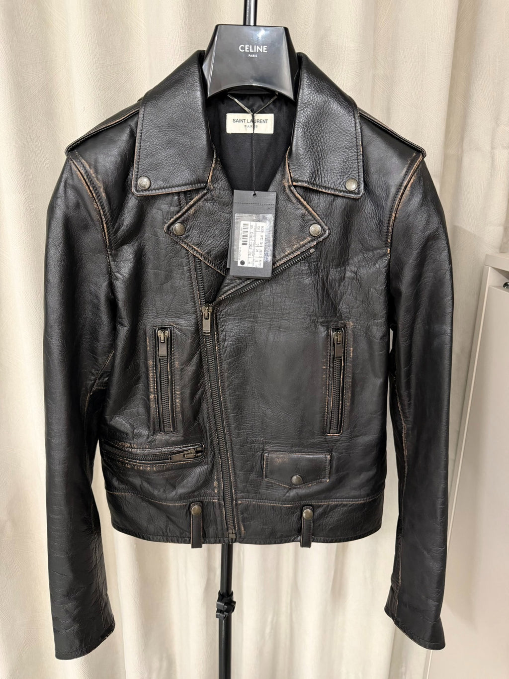 Saint Laurent Paris FW18 Distressed L01 1971 Back Print Leather Jacket