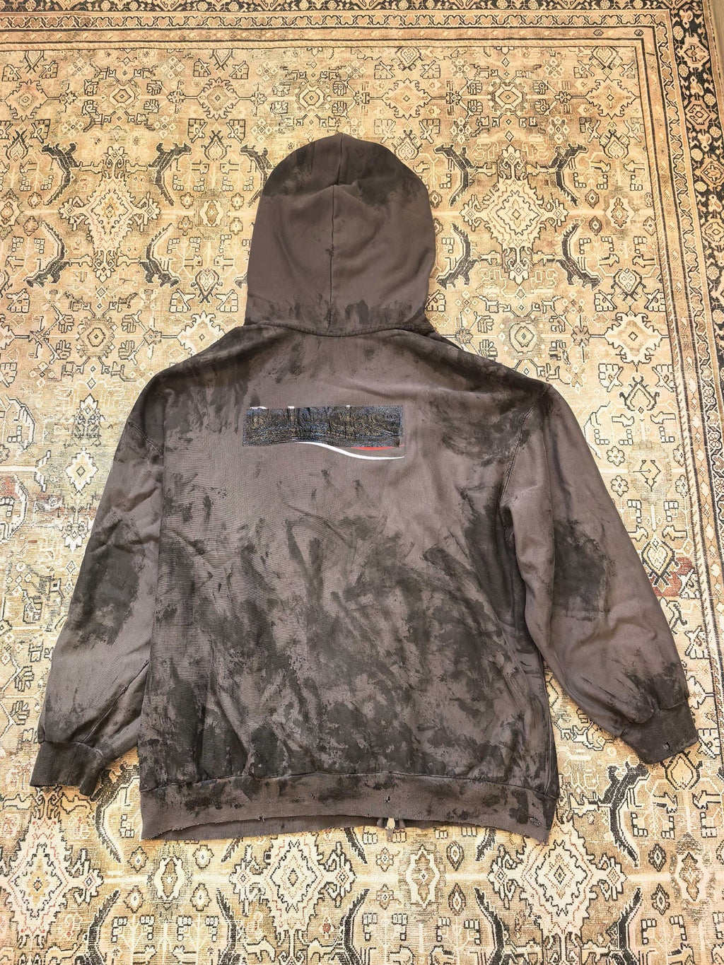 Balenciaga Grey Cola Tape Distressed Zip-Up Hoodie