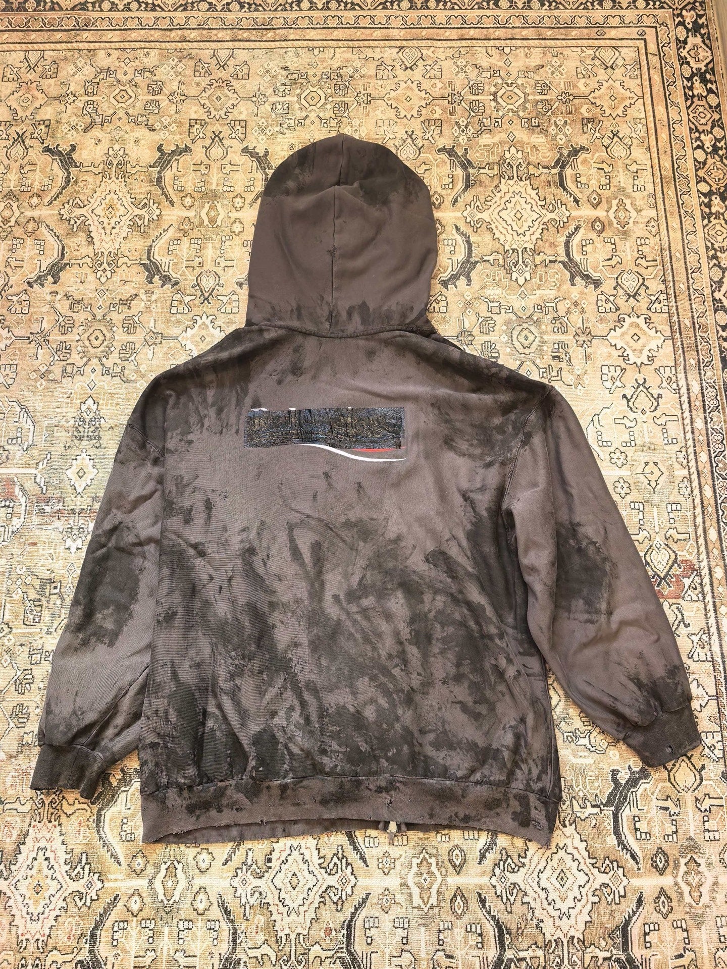 Balenciaga Grey Cola Tape Distressed Zip-Up Hoodie