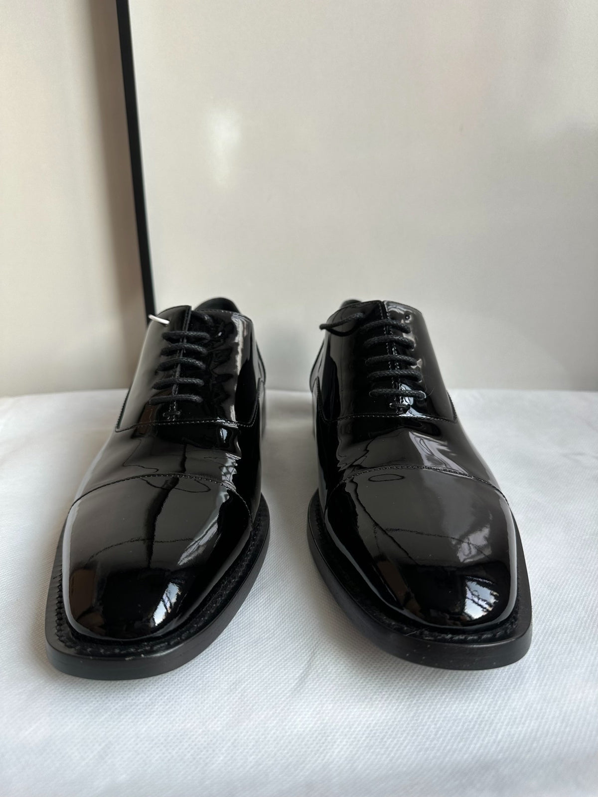 Balenciaga Black Patent Leather Crystal-Heel Lace-Up Shoes