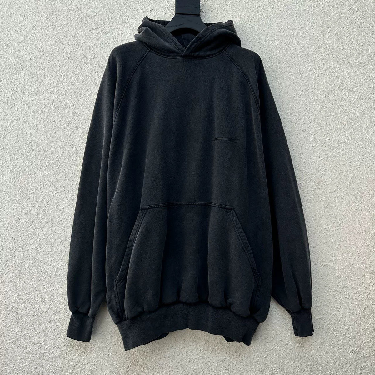 Balenciaga Grey Strikethrough Tape Logo Washed Hooded Sweater