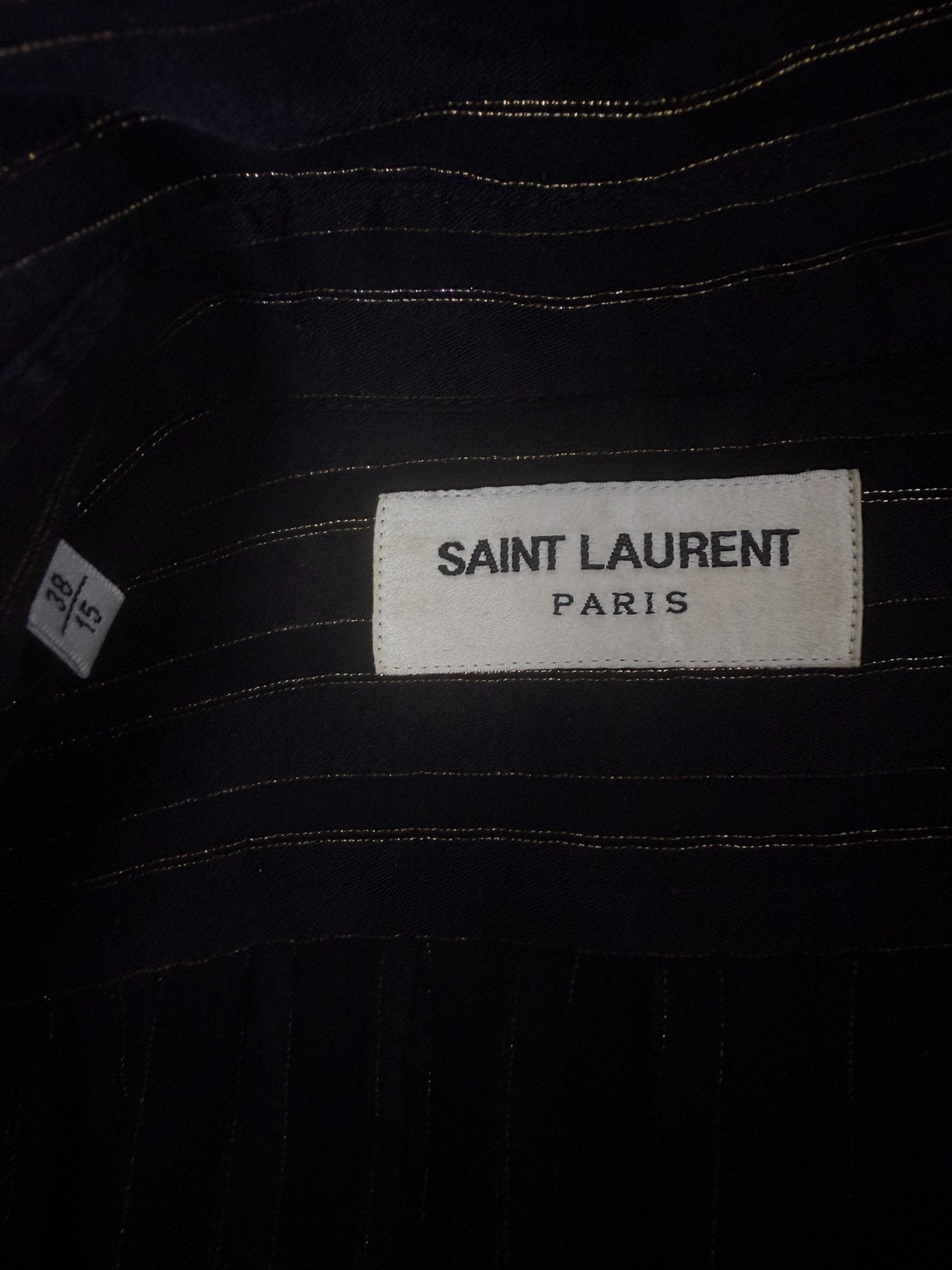 Saint Laurent 22fw Silk Black Gold Striped Bow-Tie Shirt