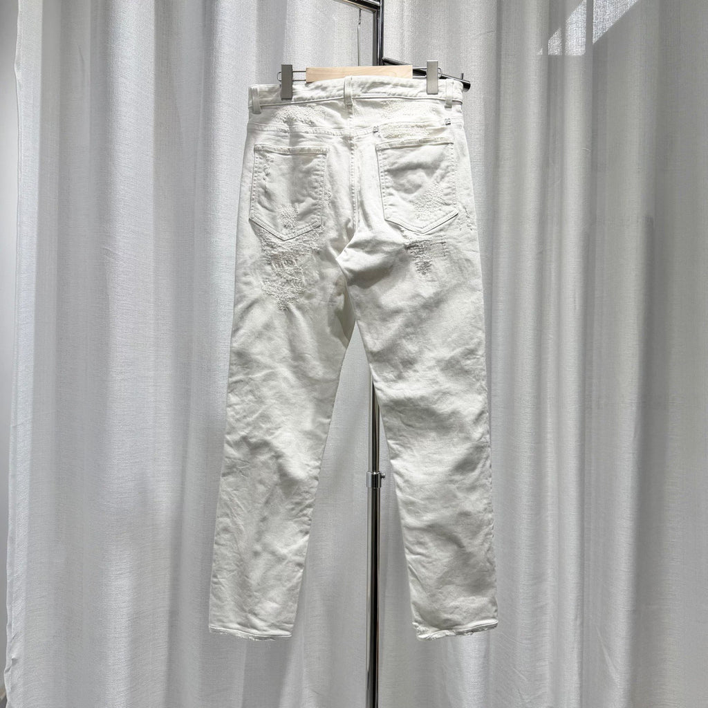 Givenchy Denim Distressed Straight-Leg Cotton White Pants