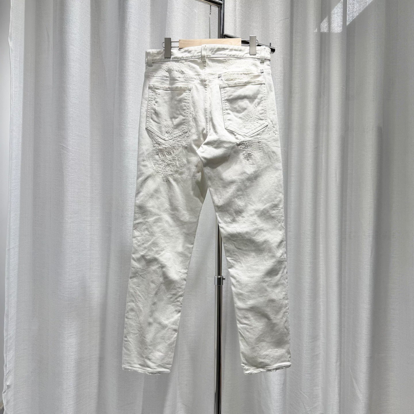 Givenchy Denim Distressed Straight-Leg Cotton White Pants