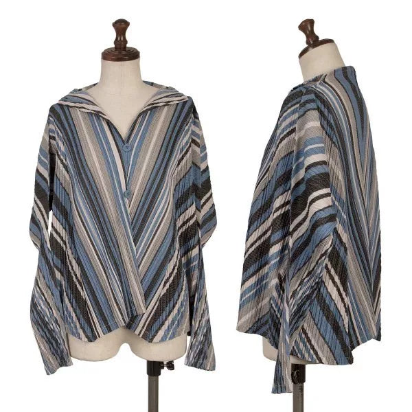 Issey Miyake Vintage Blue Striped Pleated Top