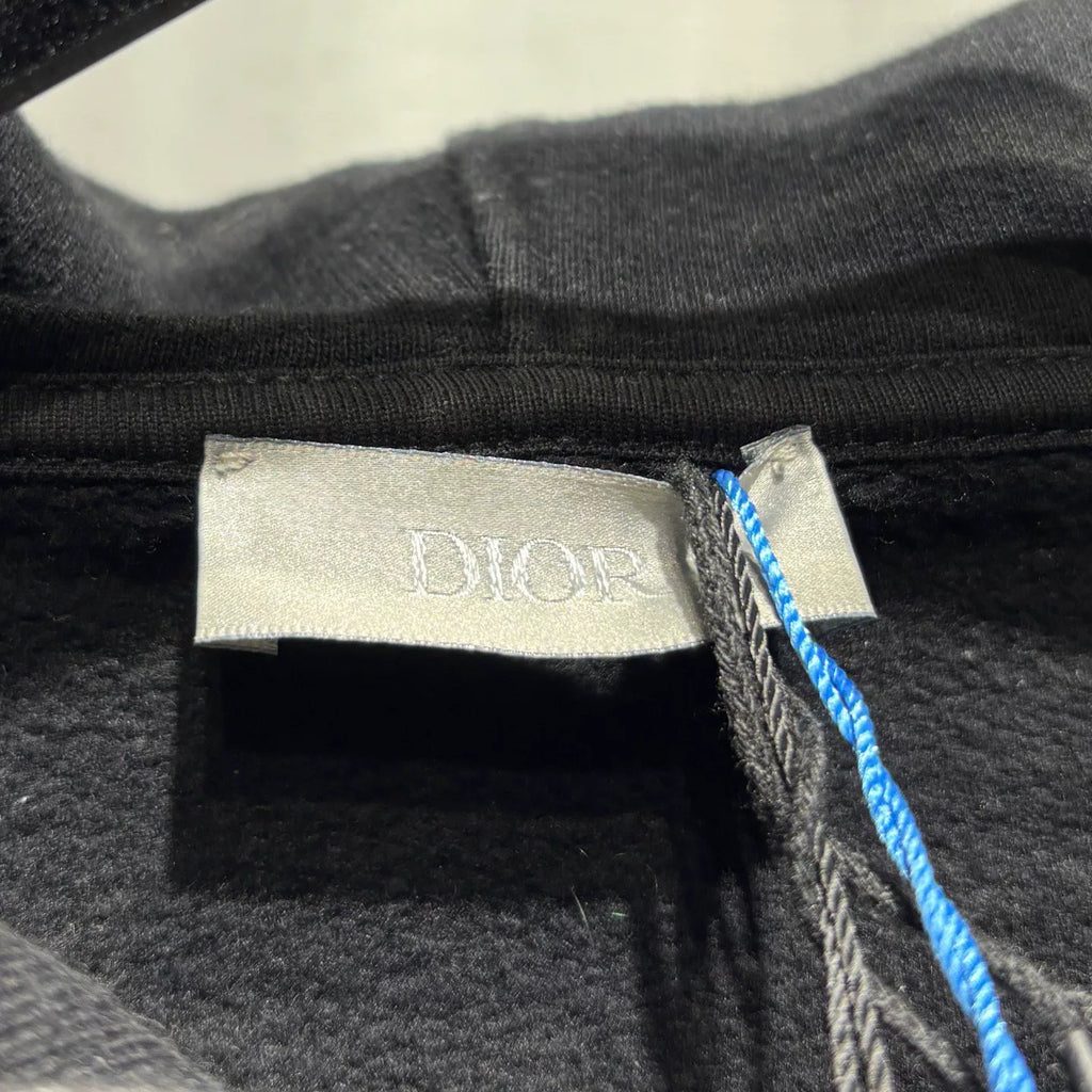 Dior Black CD Letter Embroidered Logo Combed Cotton Hooded Sweater