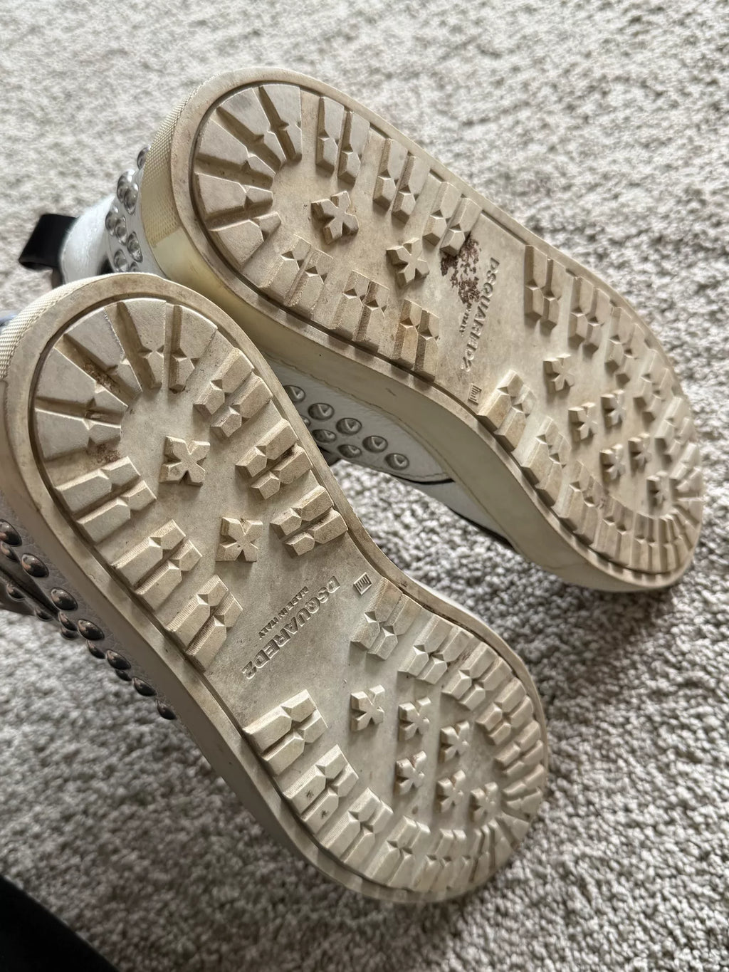 DSQUARED2 White Leather Studded Strap High Top Logo Sneakers