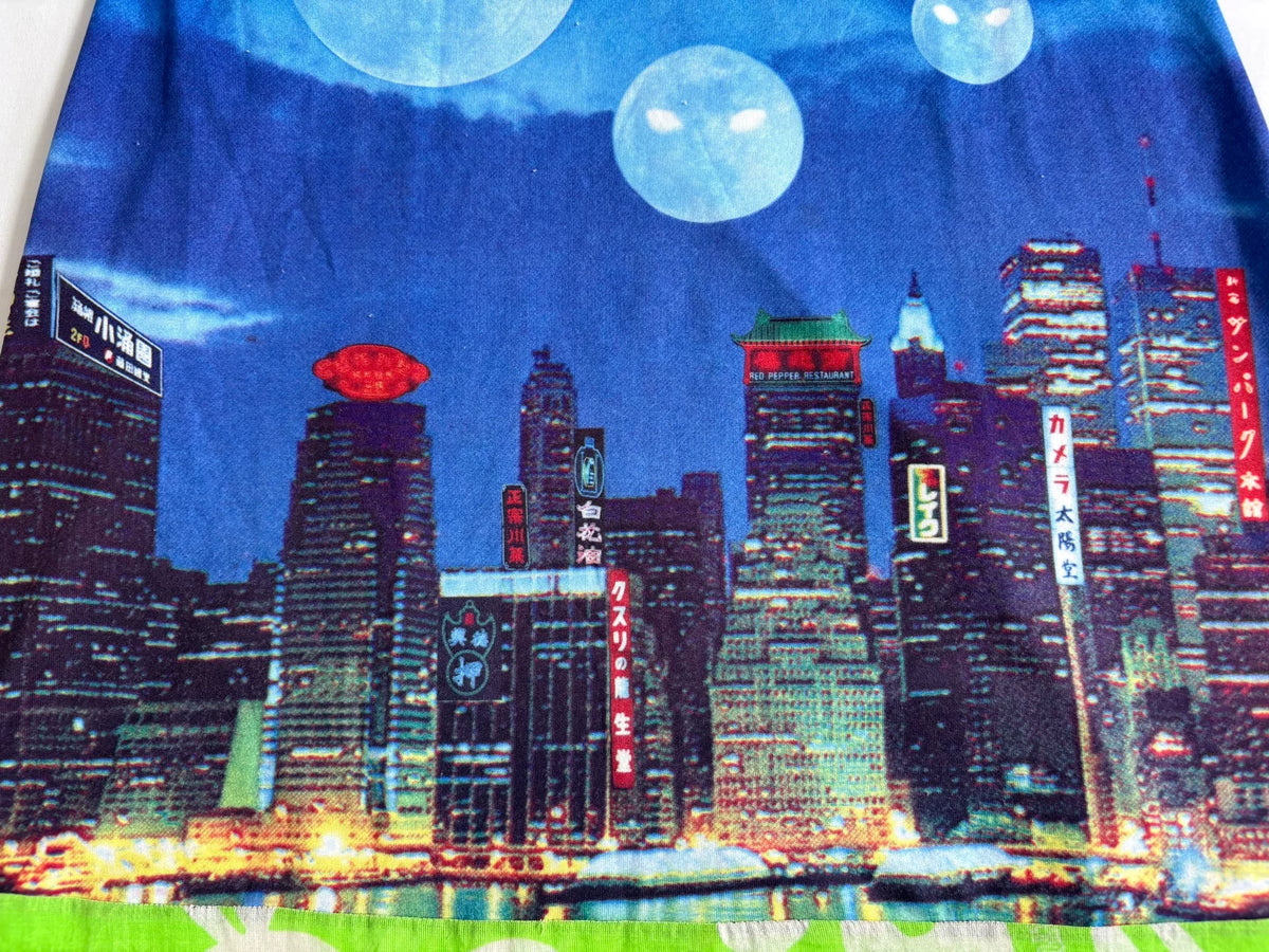 Walter van Beirendonck runway dress W&LT vintage 1997 runway piece city night view "Kiss the Future" print patchwork dress