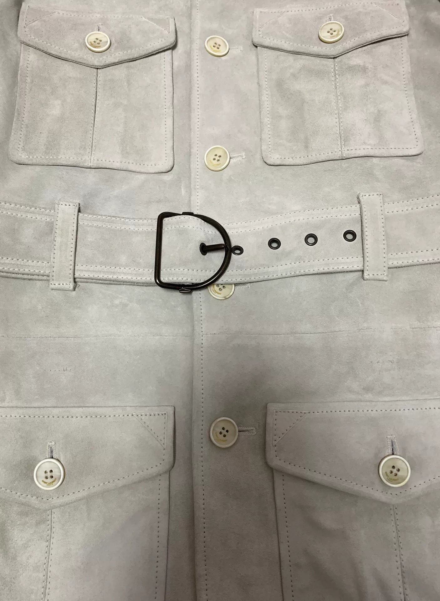 Saint Laurent 20SS Runway Off-White Pocket Suede Coat