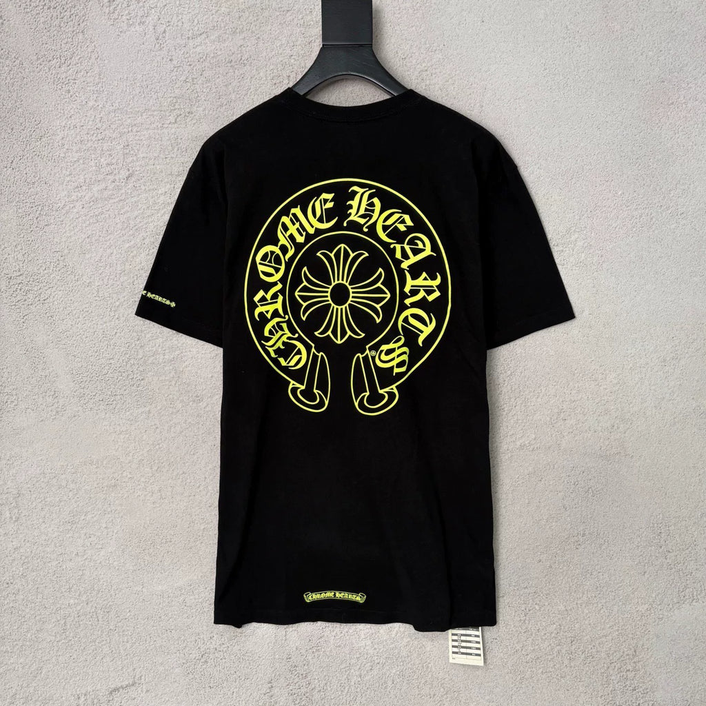 Chrome Hearts Black Fluorescent Green Horseshoe Short Sleeve Top