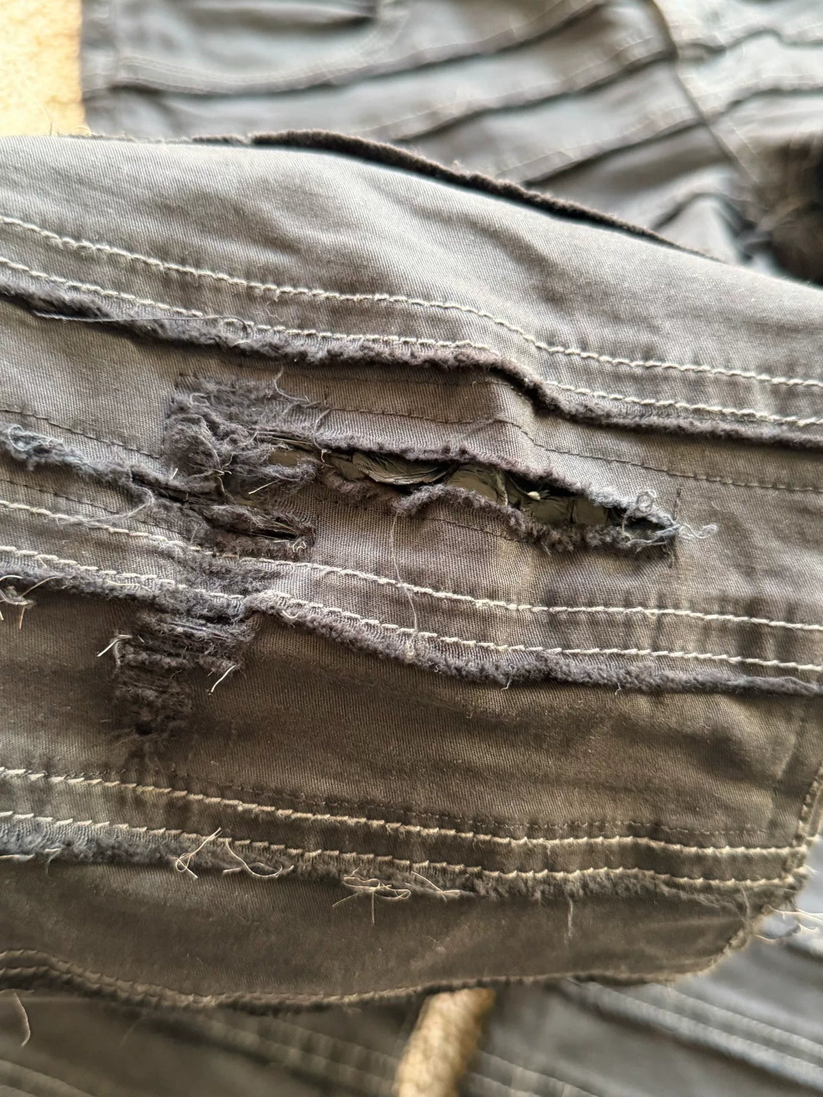 Undercover AW13 Grey Anatomicouture Hagi Layered Distressed Snake Patch Fringe Denim Jeans