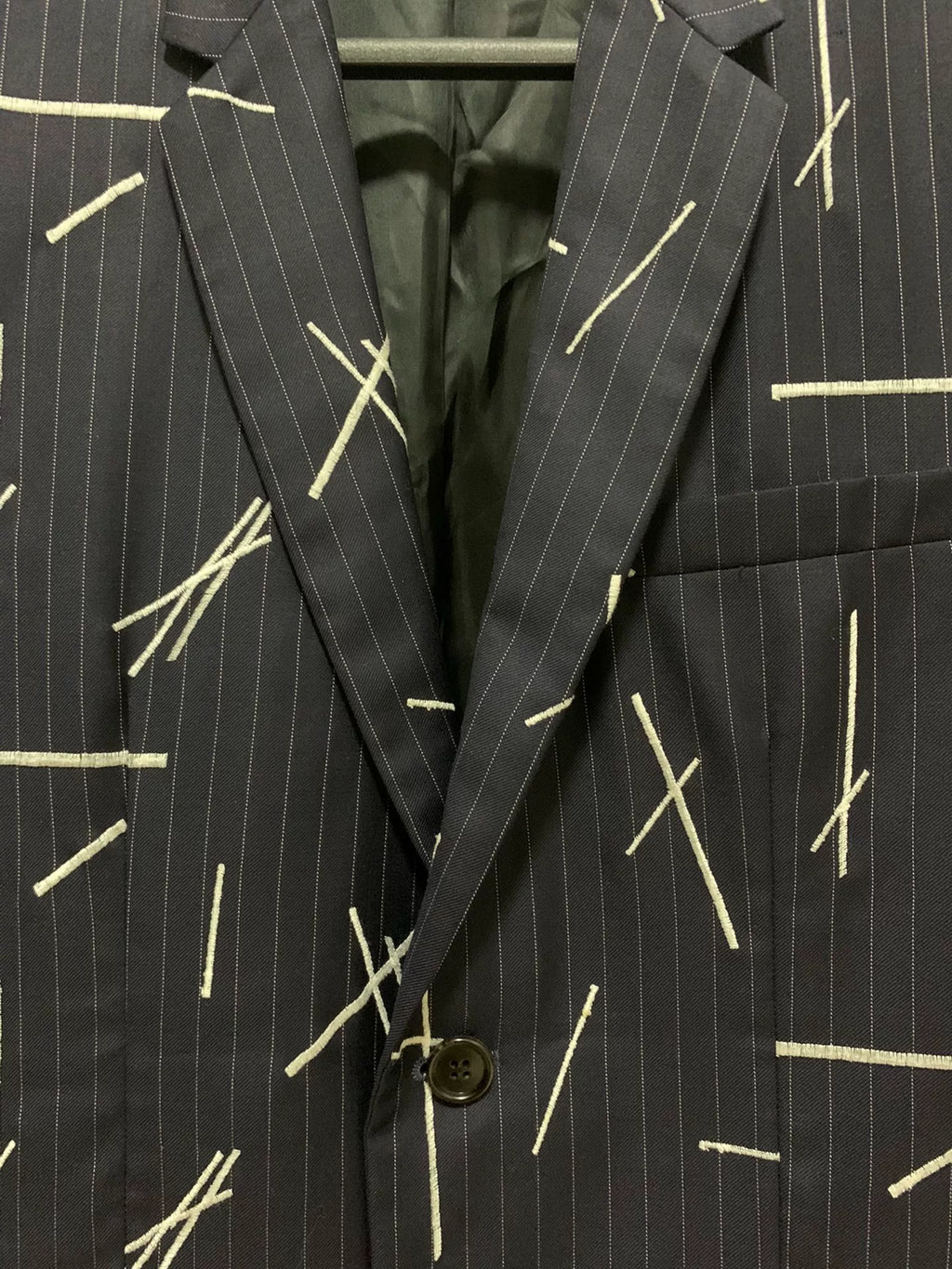 Dior Homme 14FW 15SS Runway Navy Embroidered Wool White Suit
