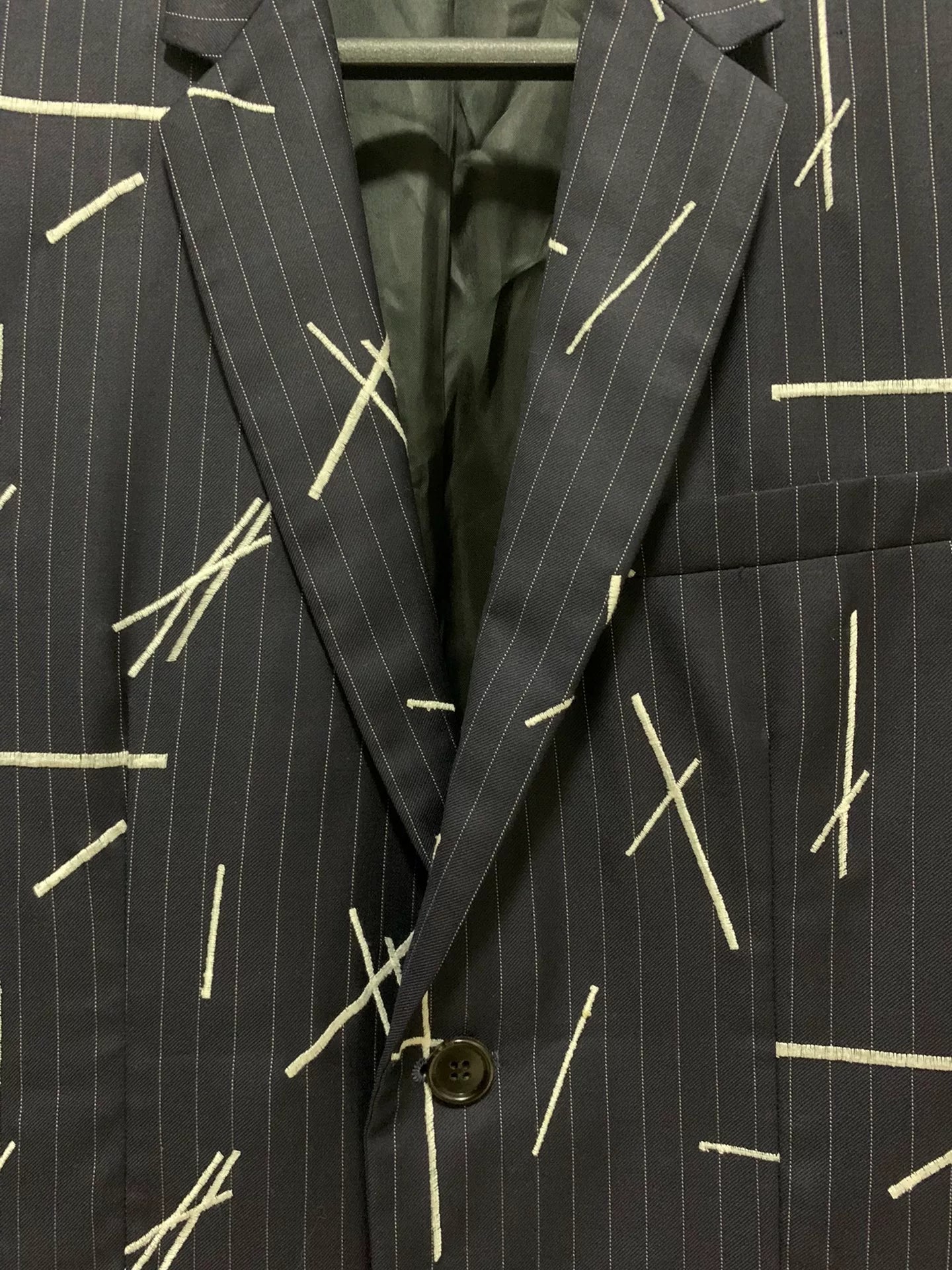 Dior Homme 14FW 15SS Runway Navy Embroidered Wool White Suit