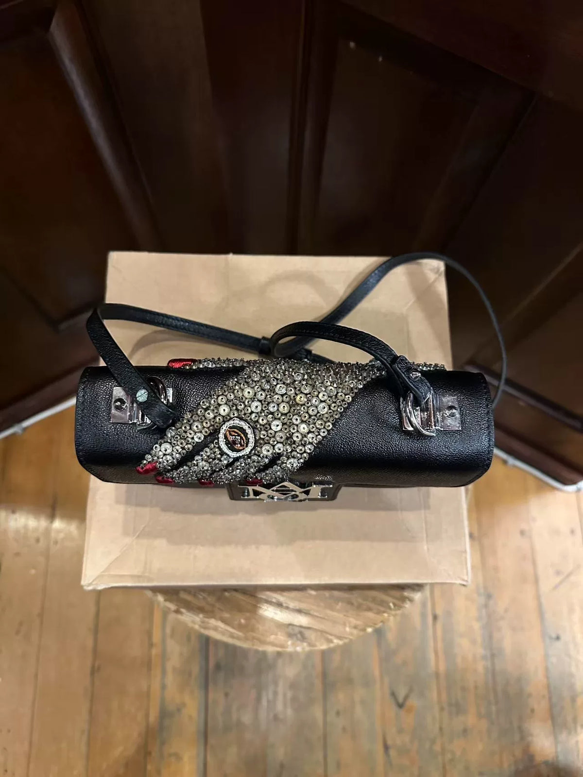 Alexander McQueen FW16 Black Full Crystal Lambskin Shoulder Bag