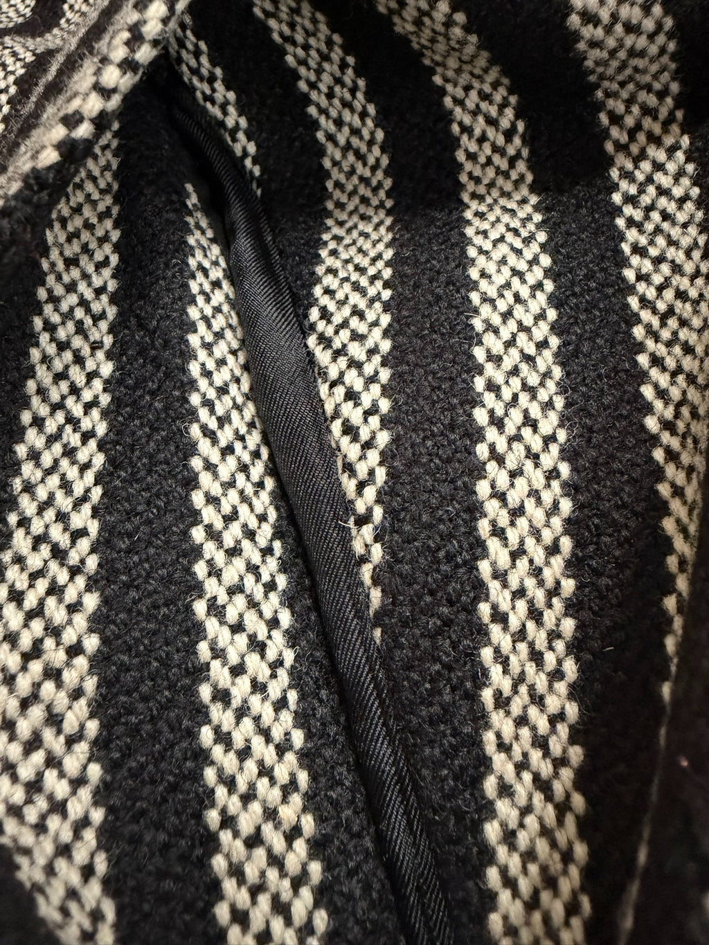 Saint Laurent Paris AW14 Black White Striped Virgin Wool Coat by Hedi Slimane